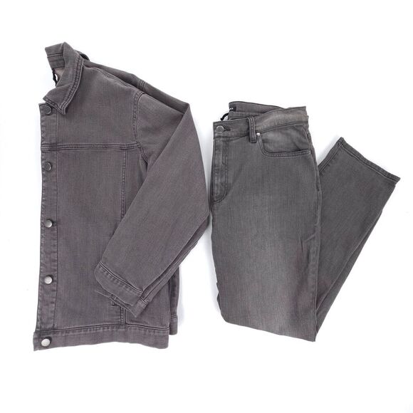 EILEEN FISHER Tonal Denim on Denim Shirt Jacket and Jeans Matching Set Minimal - Picture 15 of 15